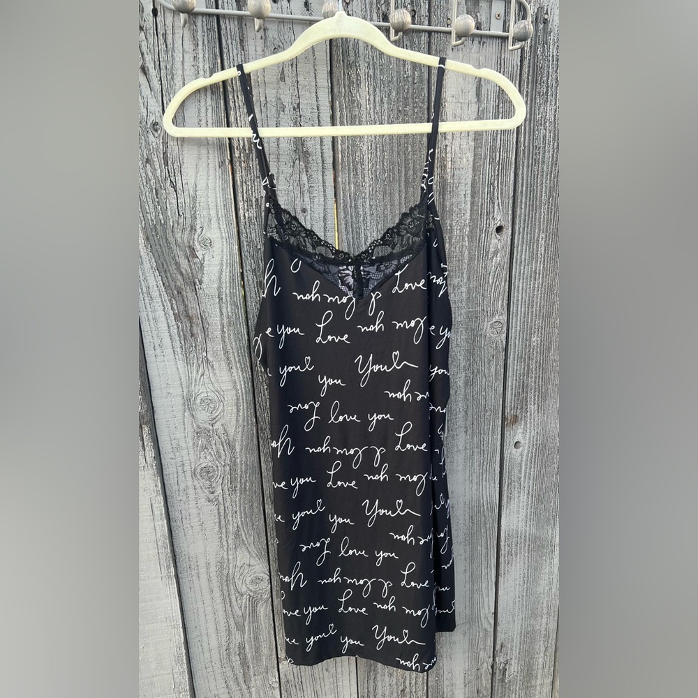 Joyspun Black Lace Trim Nightgown.
